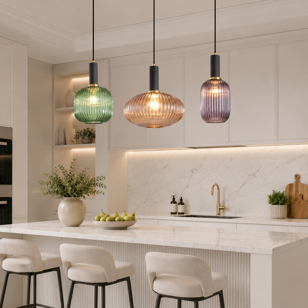 Casa Lumière Nordic Retro Glazen Hanglamp - Geribbeld Glas Design Lamp Sfeerverlichting