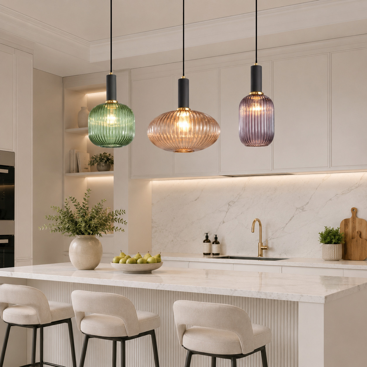 Casa Lumière Nordic Retro Glazen Hanglamp - Geribbeld Glas Design Lamp Sfeerverlichting