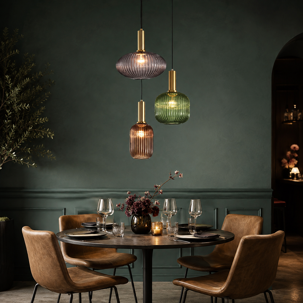 Casa Lumière Nordic Retro Glazen Hanglamp - Geribbeld Glas Design Lamp Sfeerverlichting