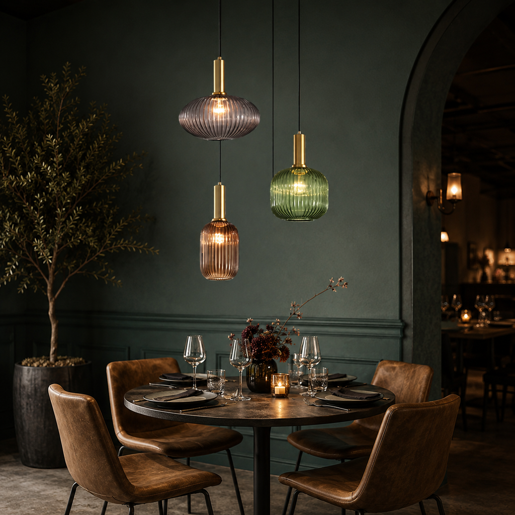 Casa Lumière Nordic Retro Glazen Hanglamp - Geribbeld Glas Design Lamp Sfeerverlichting