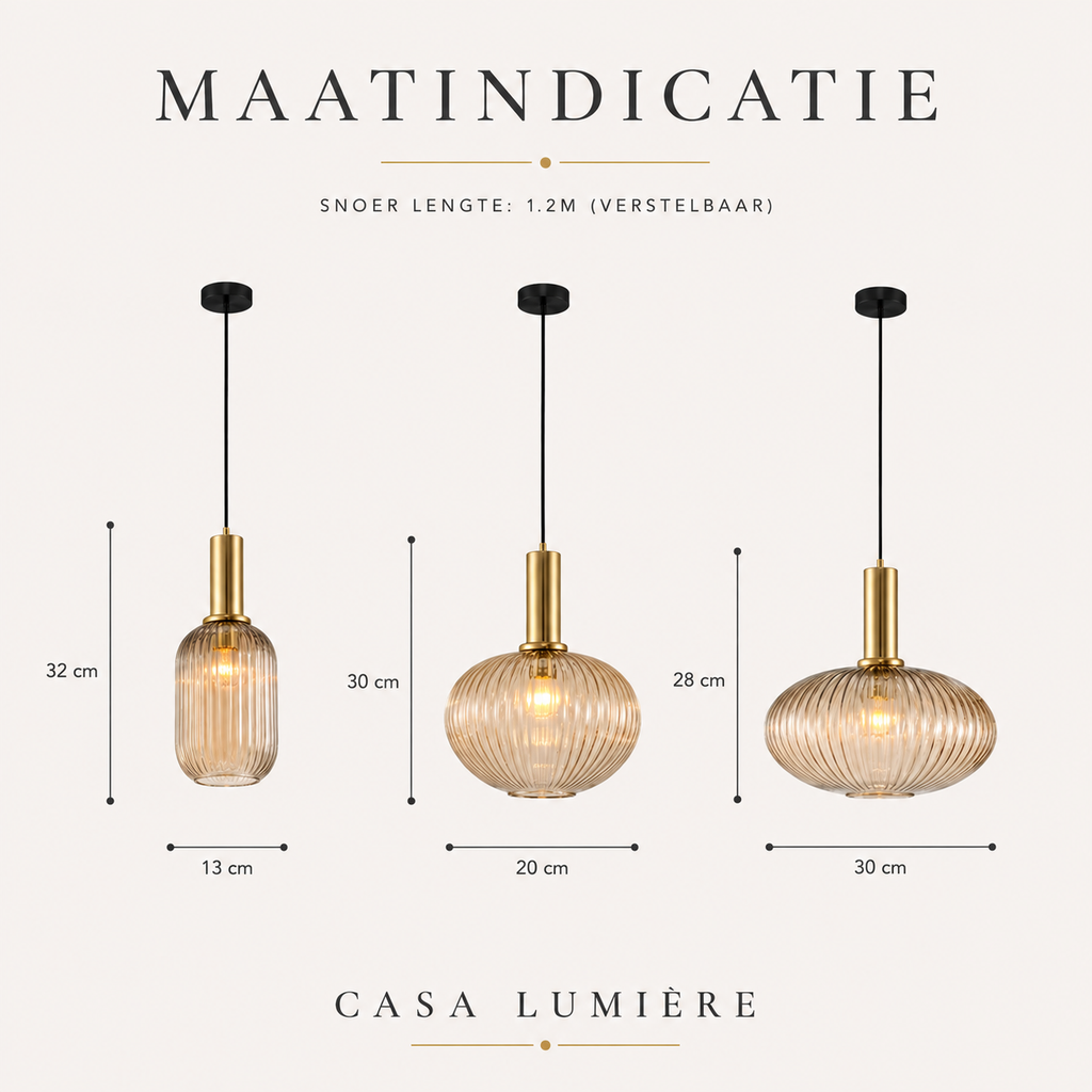 Casa Lumière Nordic Retro Glazen Hanglamp - Geribbeld Glas Design Lamp Sfeerverlichting