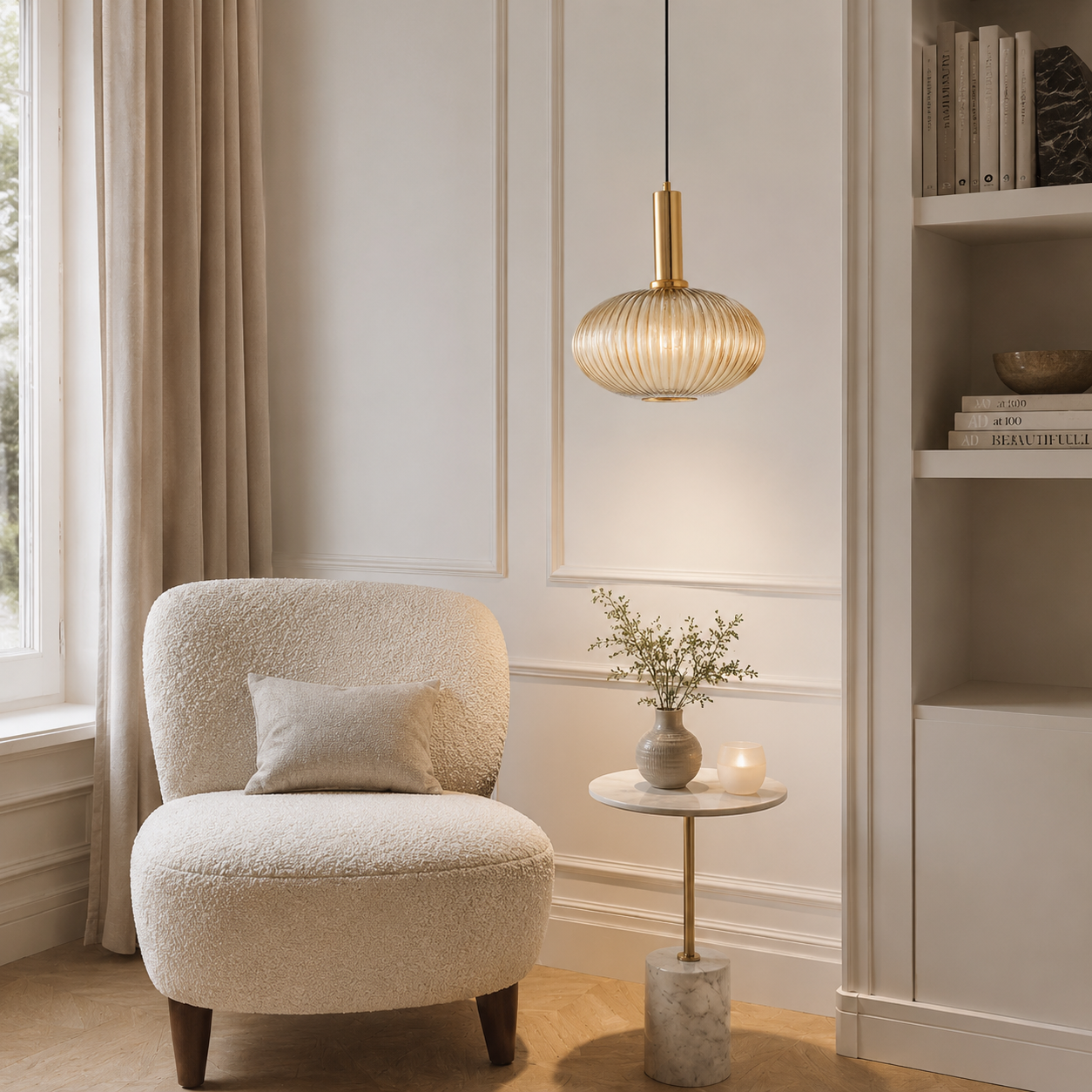 Casa Lumière Nordic Retro Glazen Hanglamp - Geribbeld Glas Design Lamp Sfeerverlichting