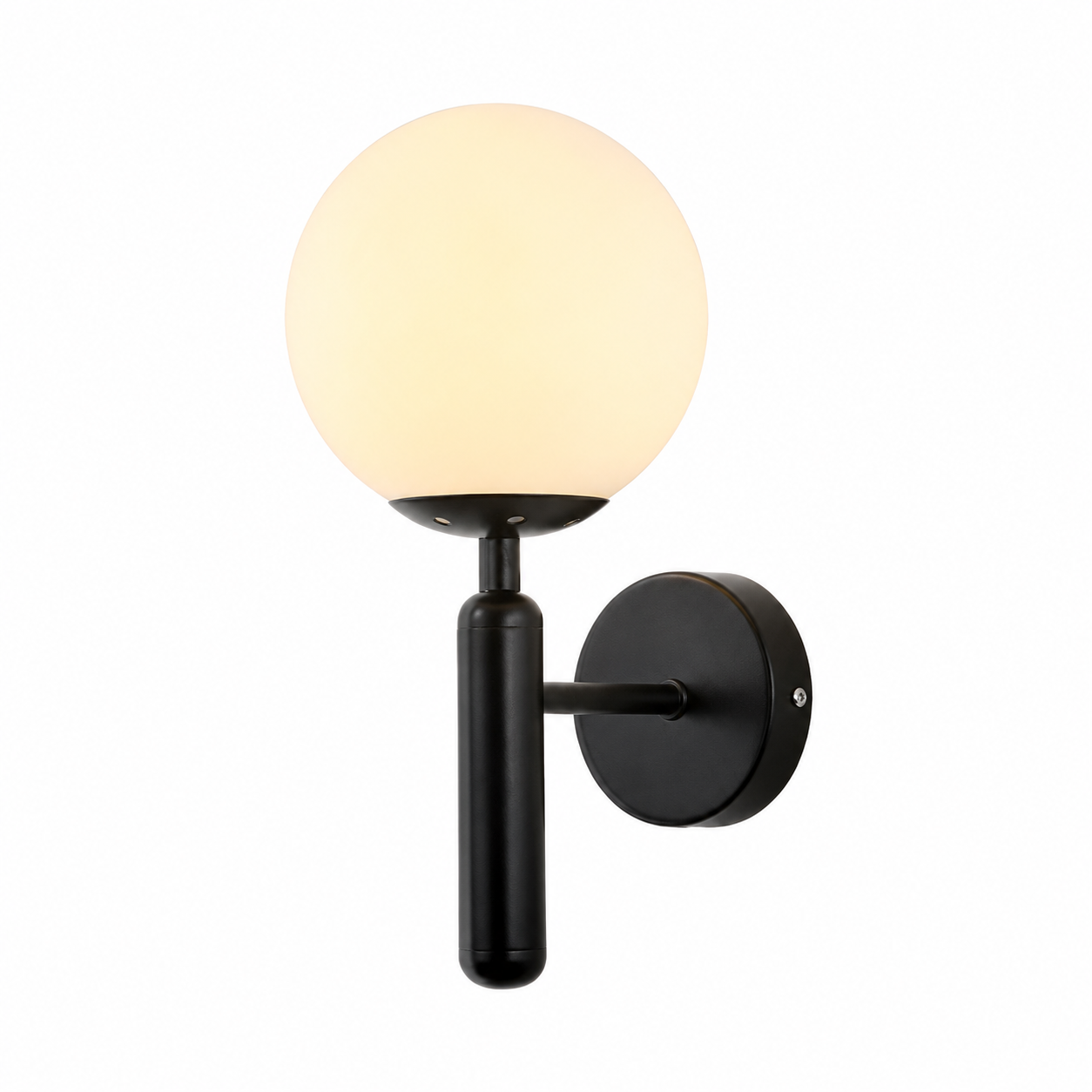 Casa Lumière Glazen Wandlamp - Ronde Bol & Metalen Arm