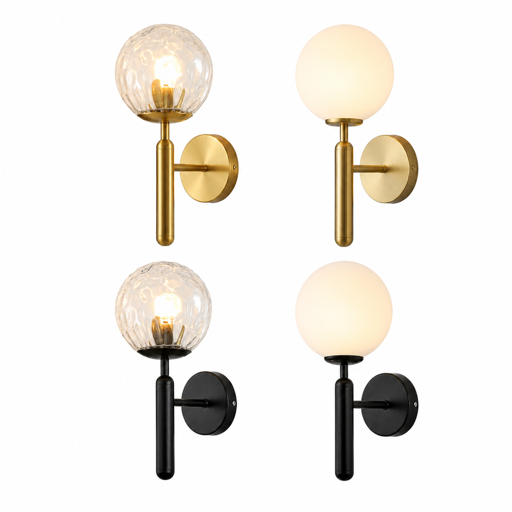Casa Lumière Glazen Wandlamp - Ronde Bol & Metalen Arm