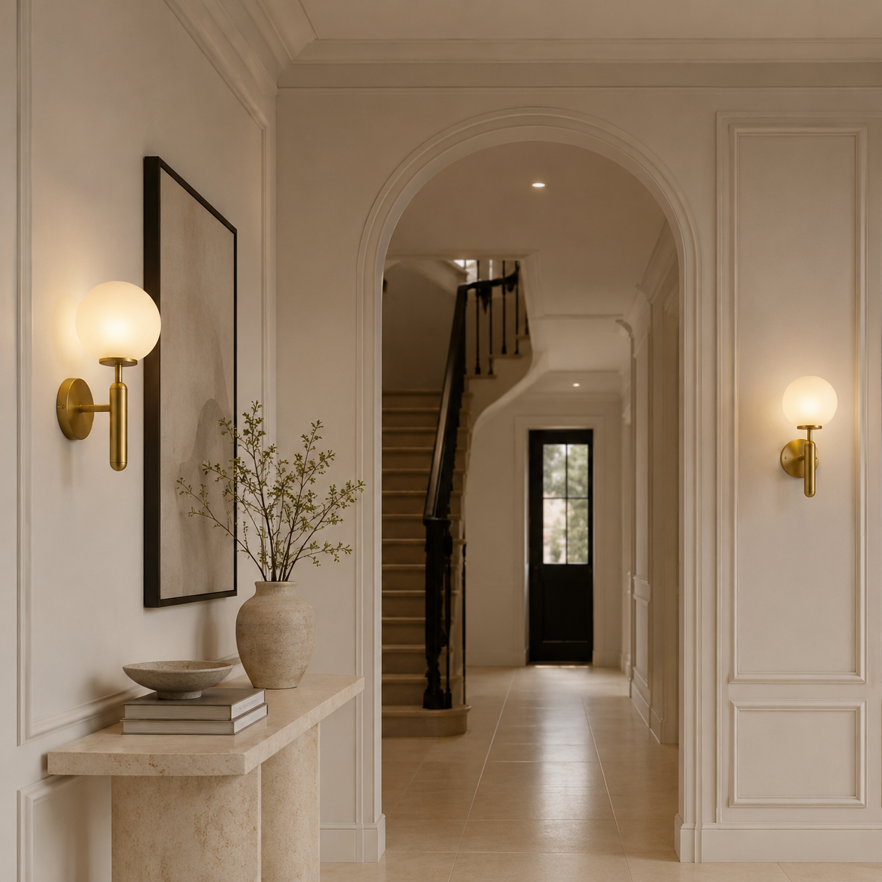 Casa Lumière Glazen Wandlamp - Ronde Bol & Metalen Arm