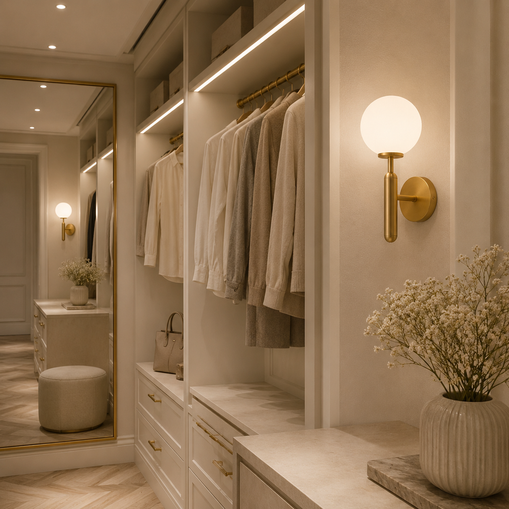 Casa Lumière Glazen Wandlamp - Ronde Bol & Metalen Arm