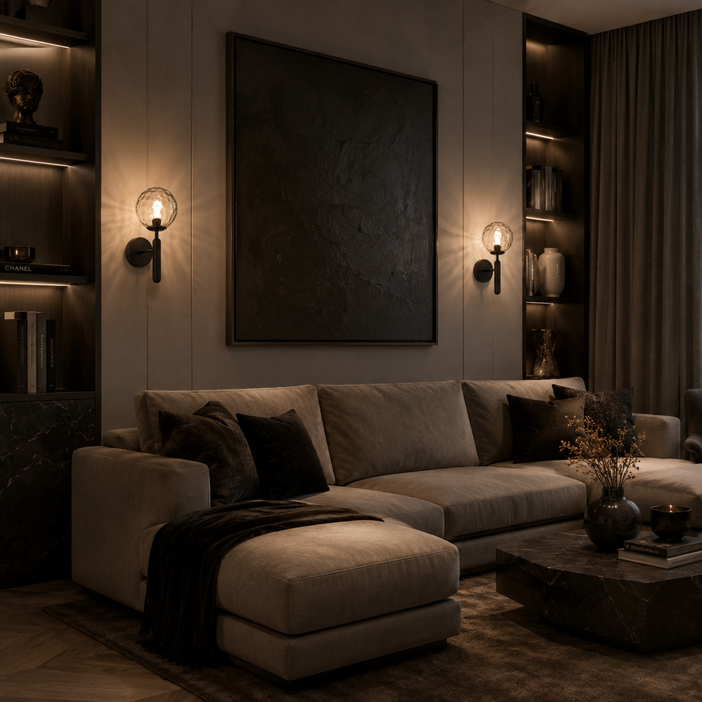 Casa Lumière Glazen Wandlamp - Ronde Bol & Metalen Arm