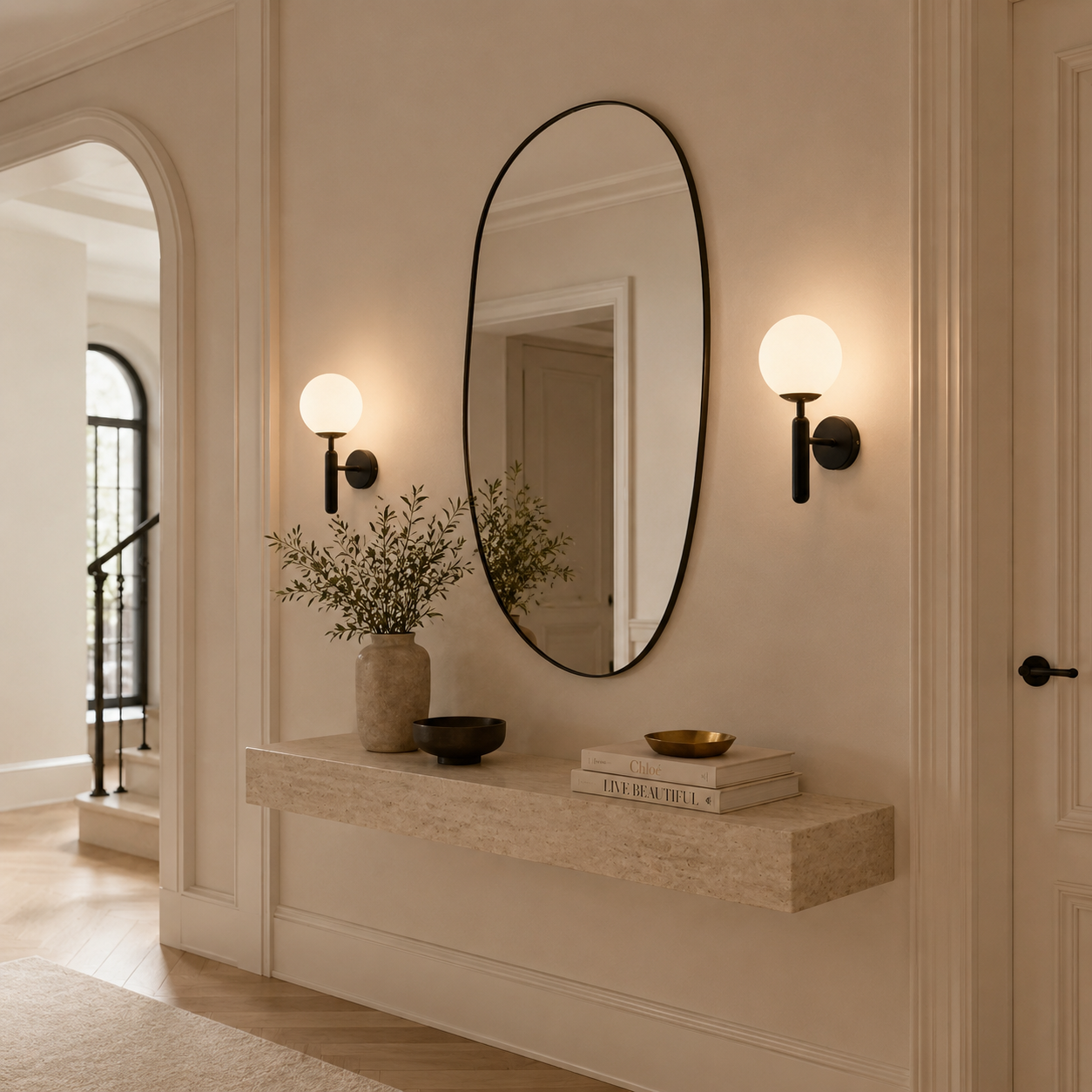 Casa Lumière Glazen Wandlamp - Ronde Bol & Metalen Arm