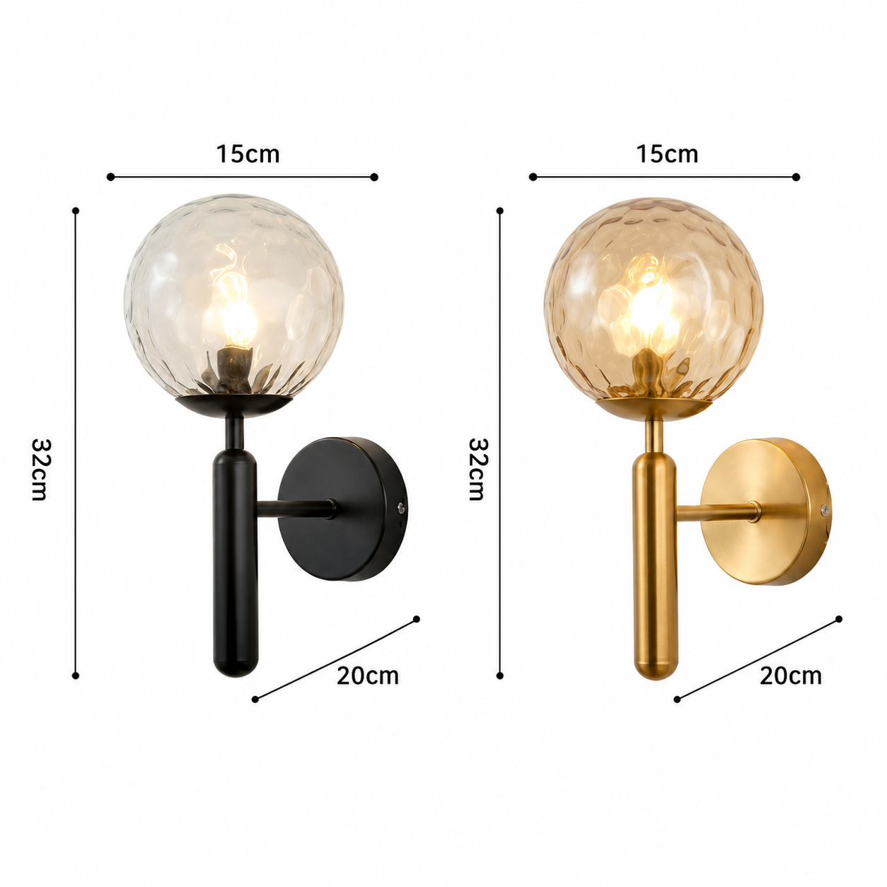 Casa Lumière Glazen Wandlamp - Ronde Bol & Metalen Arm