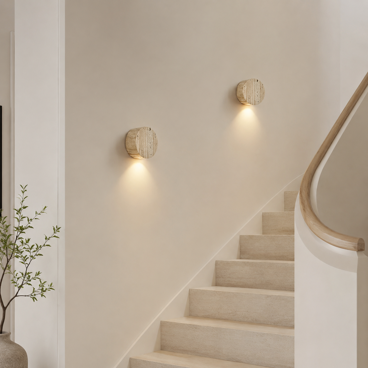 Casa Lumière Japanse Wabi-Sabi Travertine Wandlamp - Natuursteen, Warm Licht & Minimalistisch Design