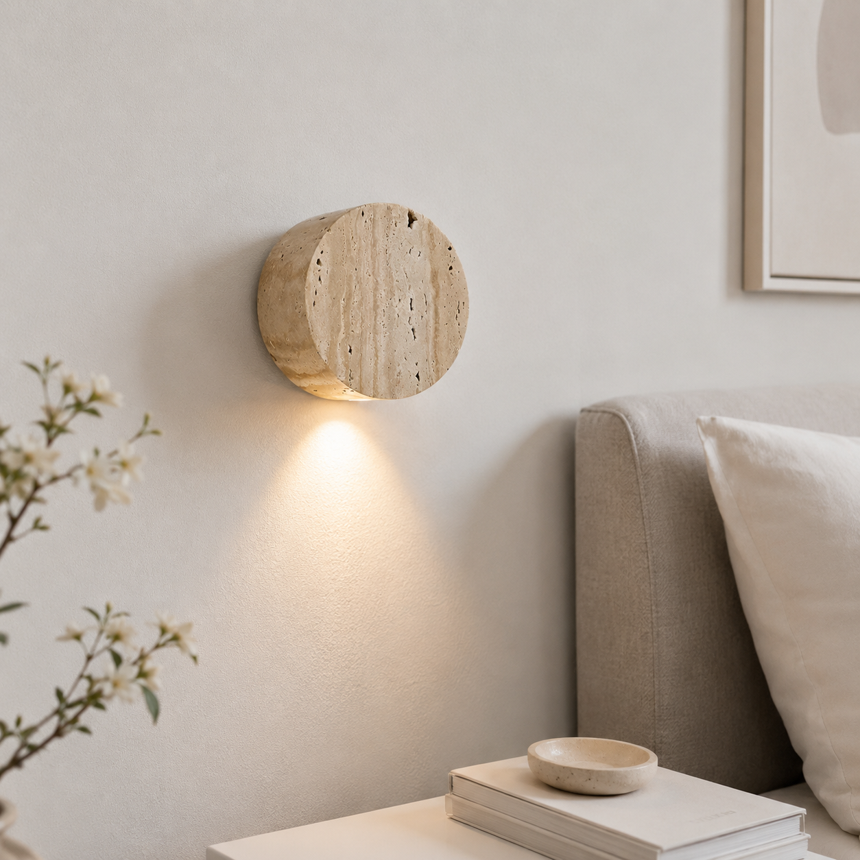 Casa Lumière Japanse Wabi-Sabi Travertine Wandlamp - Natuursteen, Warm Licht & Minimalistisch Design