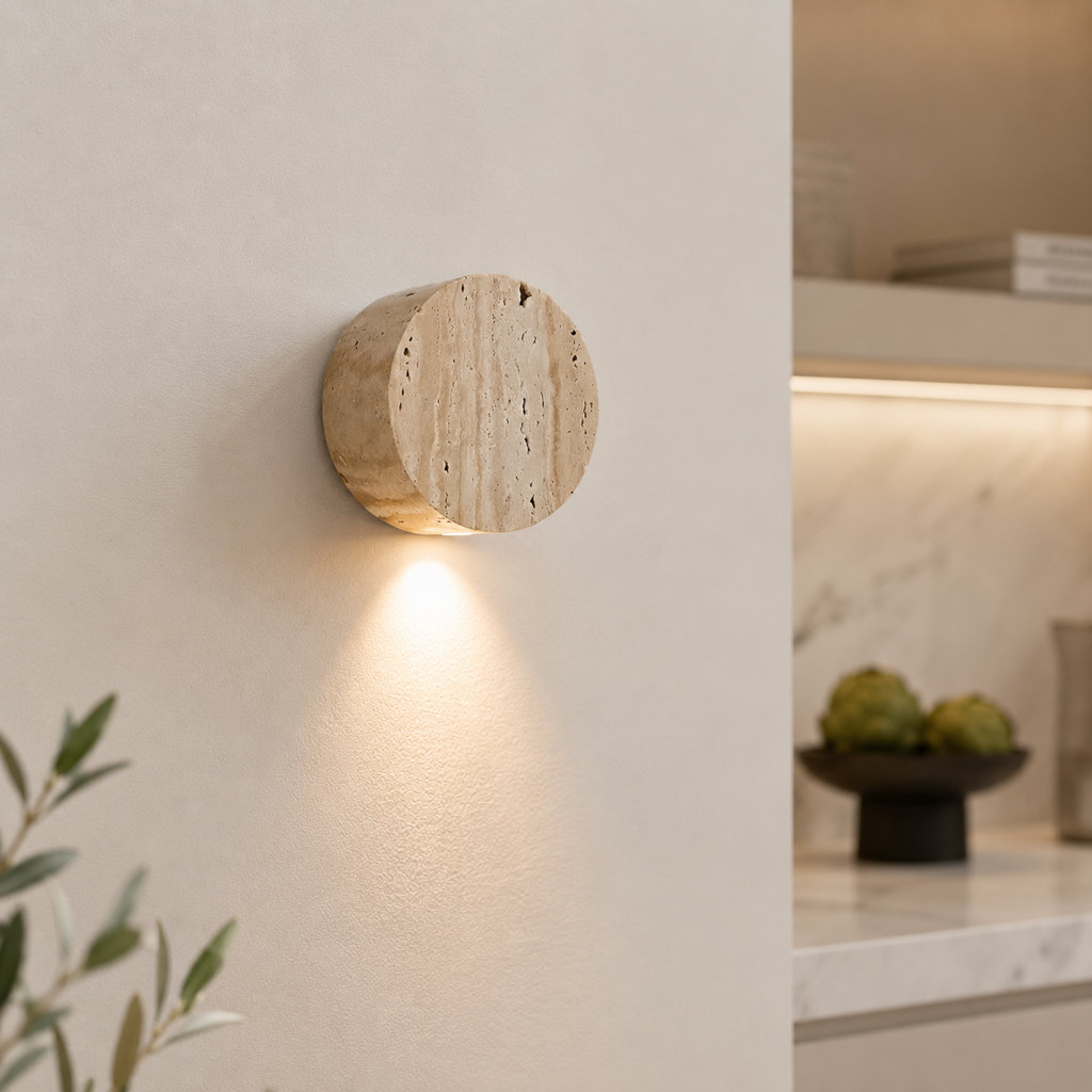 Casa Lumière Japanse Wabi-Sabi Travertine Wandlamp - Natuursteen, Warm Licht & Minimalistisch Design