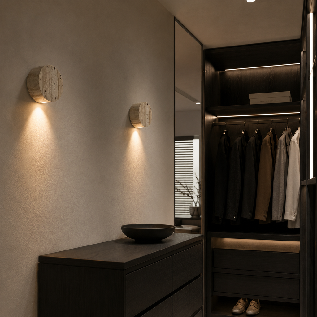 Casa Lumière Japanse Wabi-Sabi Travertine Wandlamp - Natuursteen, Warm Licht & Minimalistisch Design