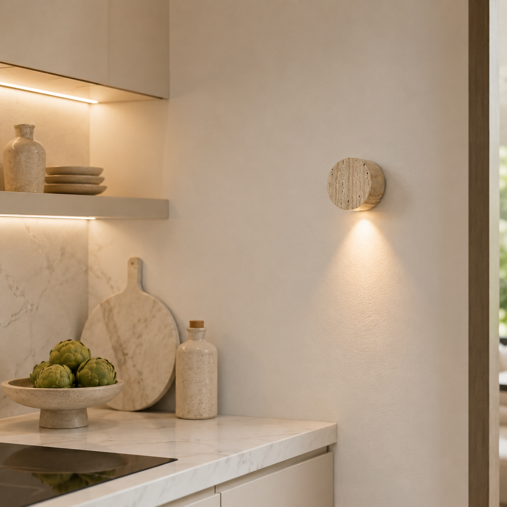 Casa Lumière Japanse Wabi-Sabi Travertine Wandlamp - Natuursteen, Warm Licht & Minimalistisch Design