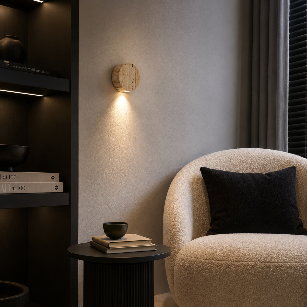 Casa Lumière Japanse Wabi-Sabi Travertine Wandlamp - Natuursteen, Warm Licht & Minimalistisch Design