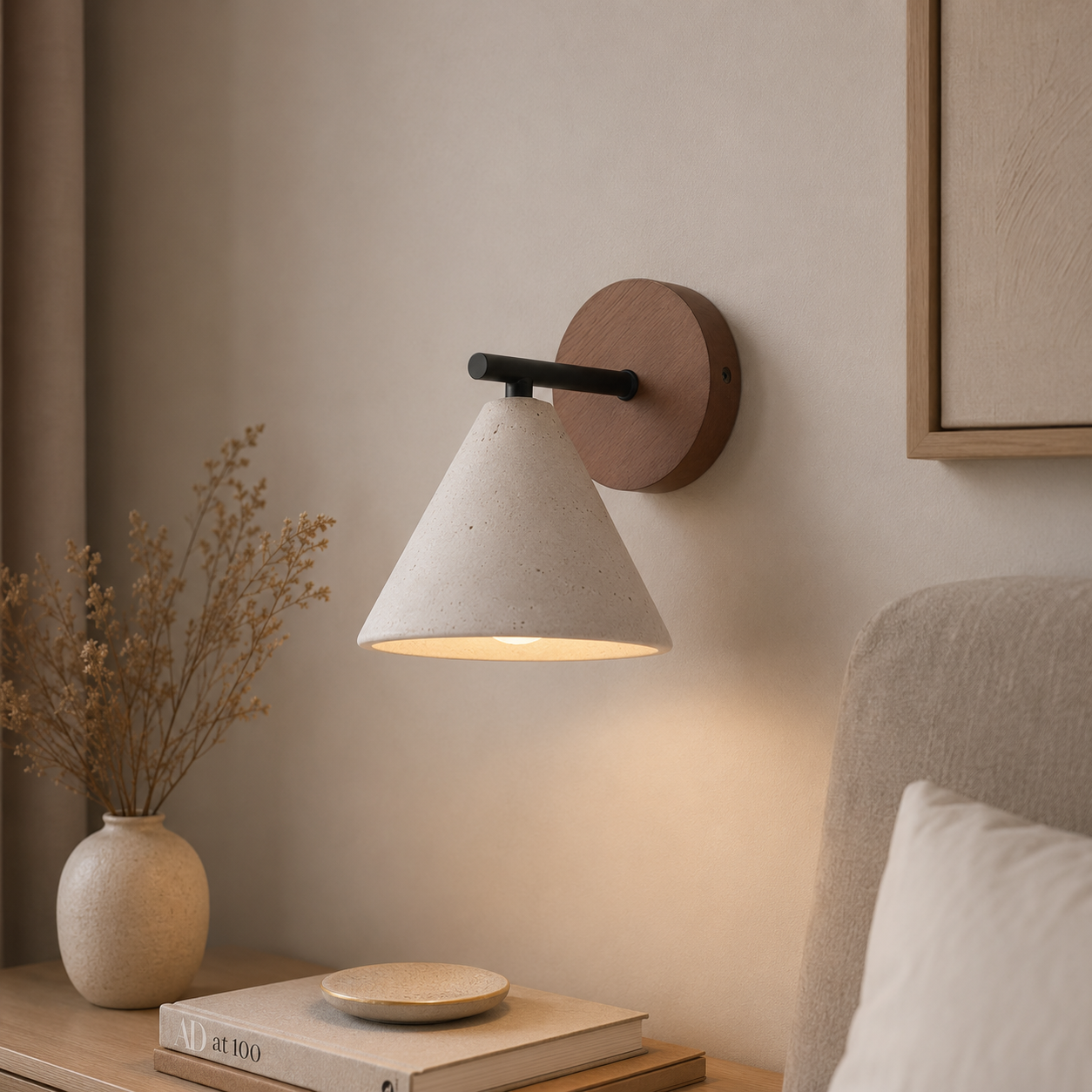 Casa Lumière Travertine Wandlamp Kegelvorm - Natuurlijk Steen & Warm LED Licht