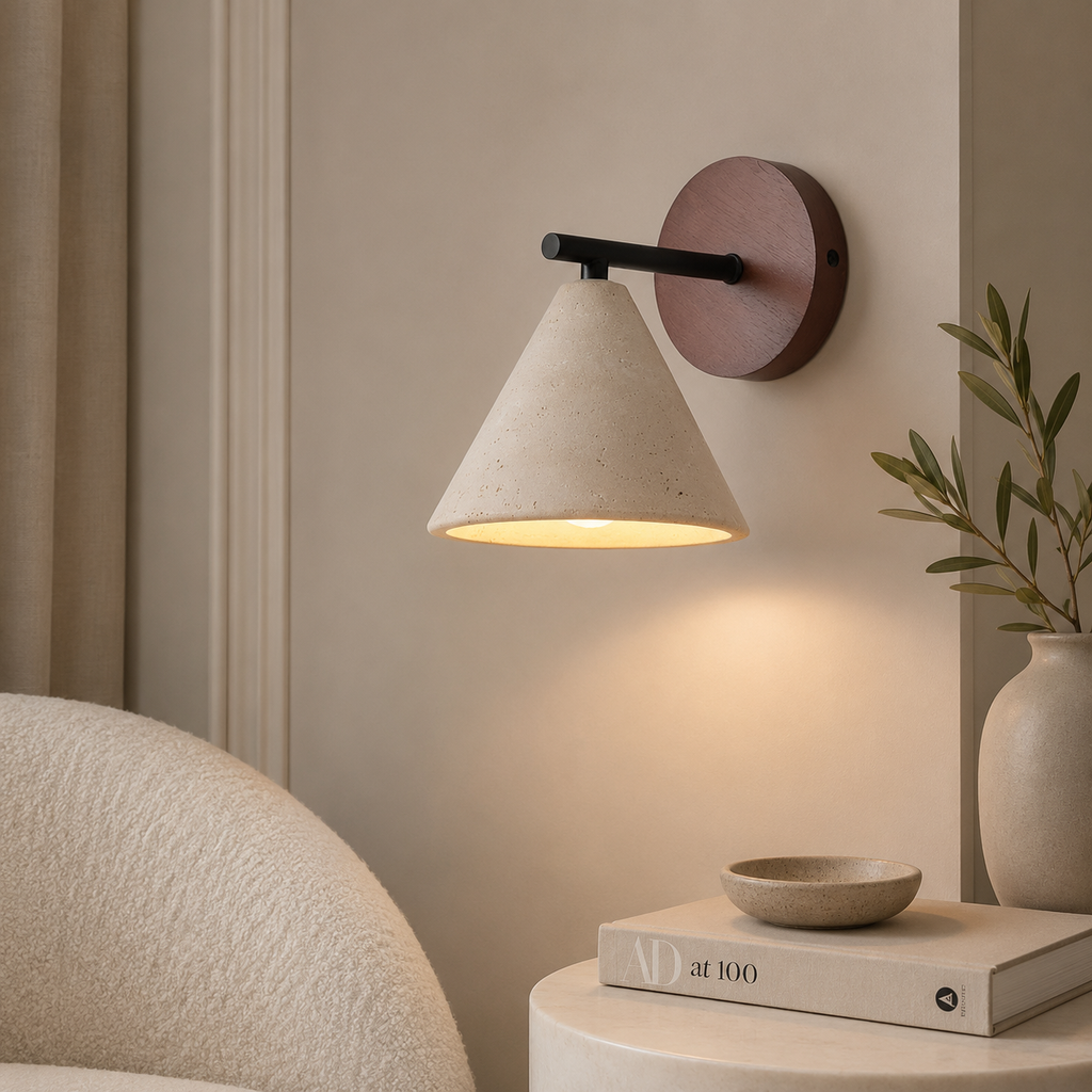 Casa Lumière Travertine Wandlamp Kegelvorm - Natuurlijk Steen & Warm LED Licht