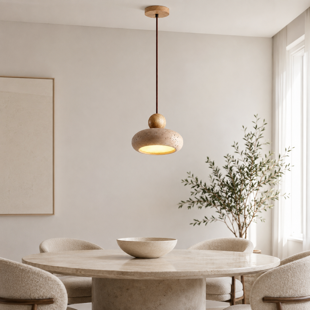 Casa Lumière Hanglamp van Travertine & Houten Accenten - Design Plafondverlichting