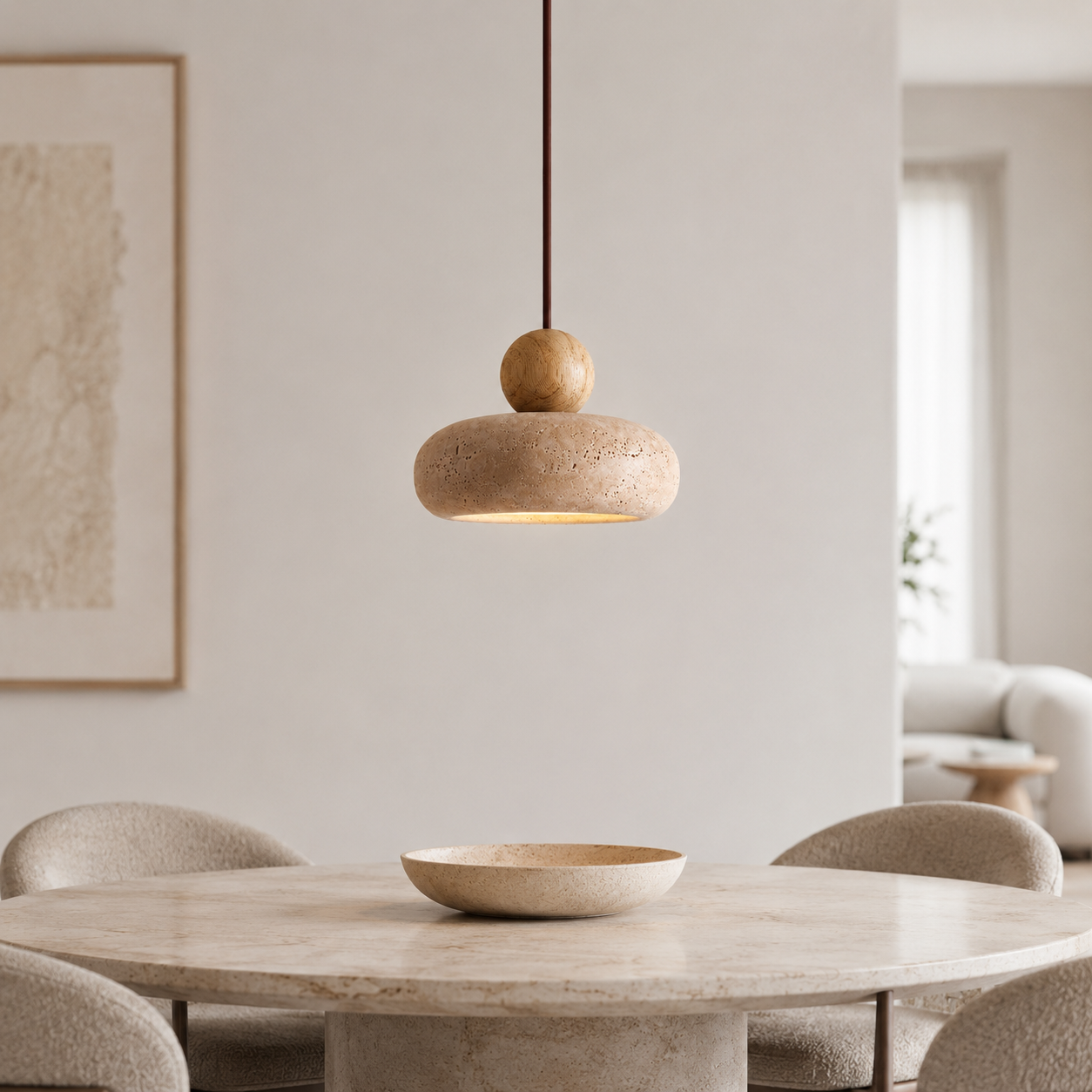 Casa Lumière Hanglamp van Travertine & Houten Accenten - Design Plafondverlichting