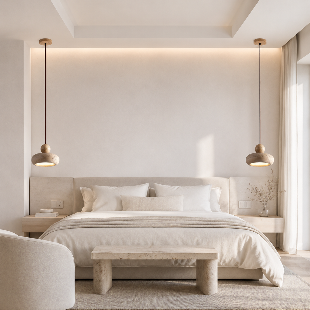 Casa Lumière Hanglamp van Travertine & Houten Accenten - Design Plafondverlichting