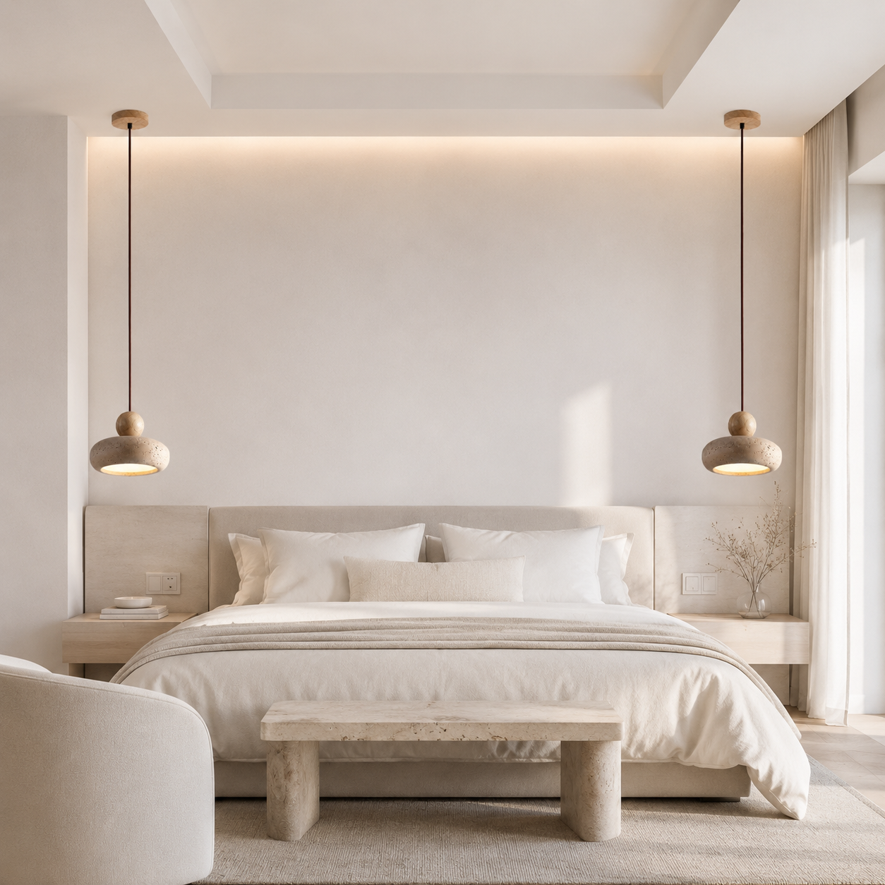Casa Lumière Hanglamp van Travertine & Houten Accenten - Design Plafondverlichting