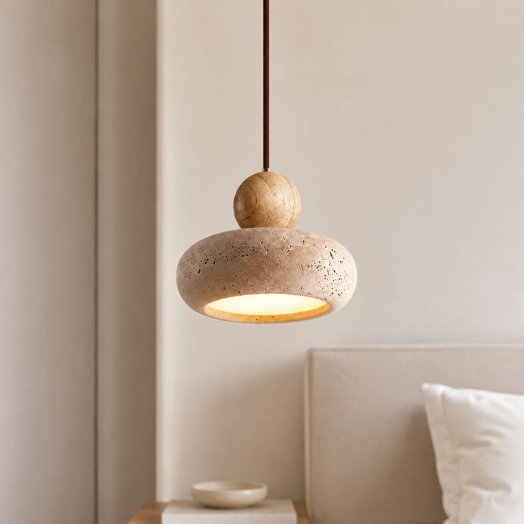 Casa Lumière Hanglamp van Travertine & Houten Accenten - Design Plafondverlichting