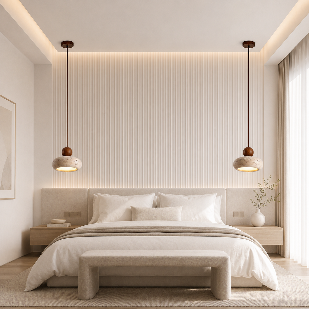 Casa Lumière Hanglamp van Travertine & Houten Accenten - Design Plafondverlichting