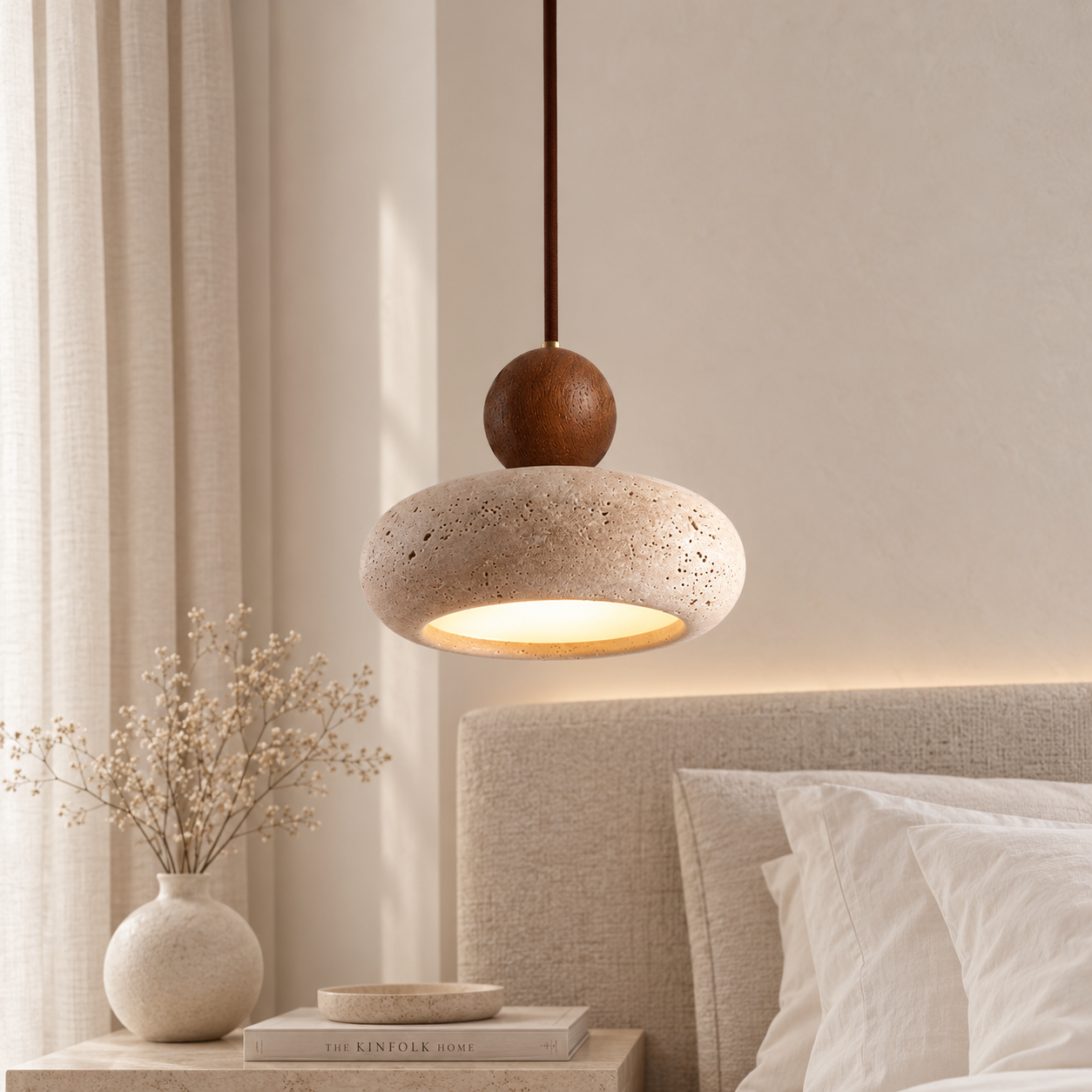Casa Lumière Hanglamp van Travertine & Houten Accenten - Design Plafondverlichting