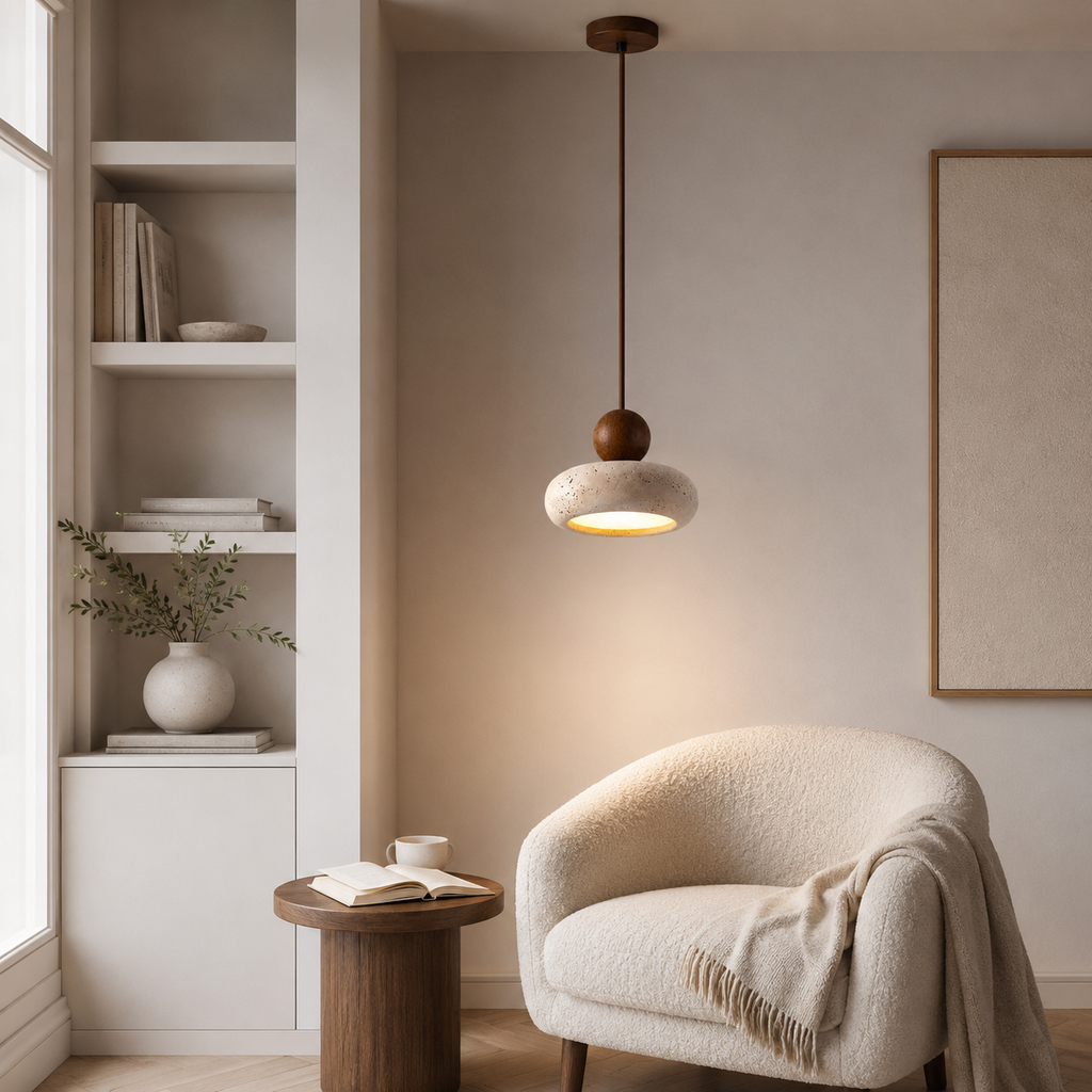 Casa Lumière Hanglamp van Travertine & Houten Accenten - Design Plafondverlichting