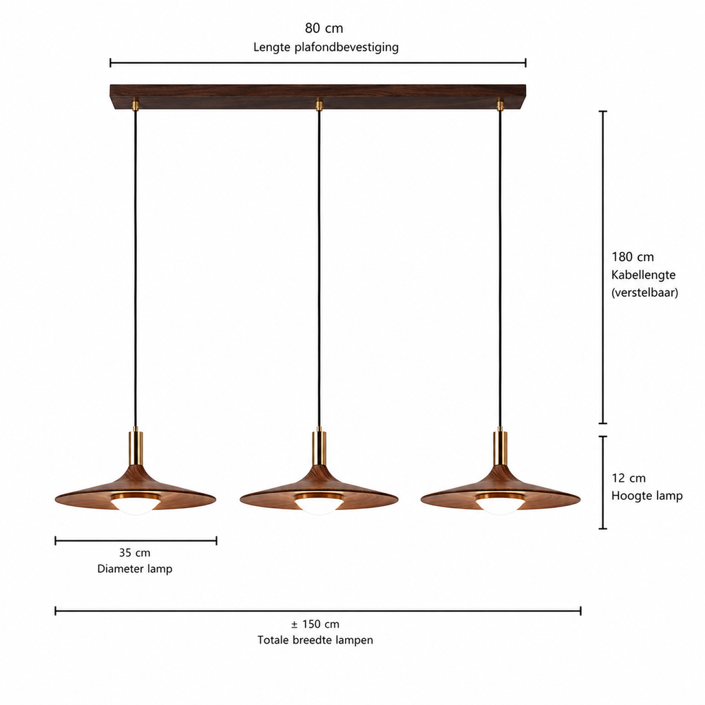Casa Lumière Nordic Hanglamp met Walnoot Design - Design Lamp Sfeerverlichting Woonkamer, Eetkamer & Slaapkamer