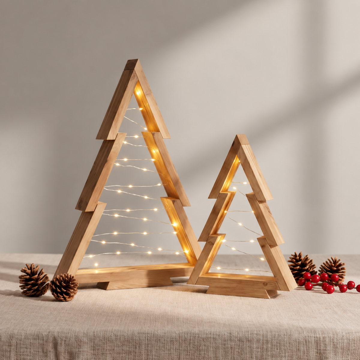 Casa Lumière Decoratieve set Kerstboom van Naturel Hout & LED Sfeerverlichting