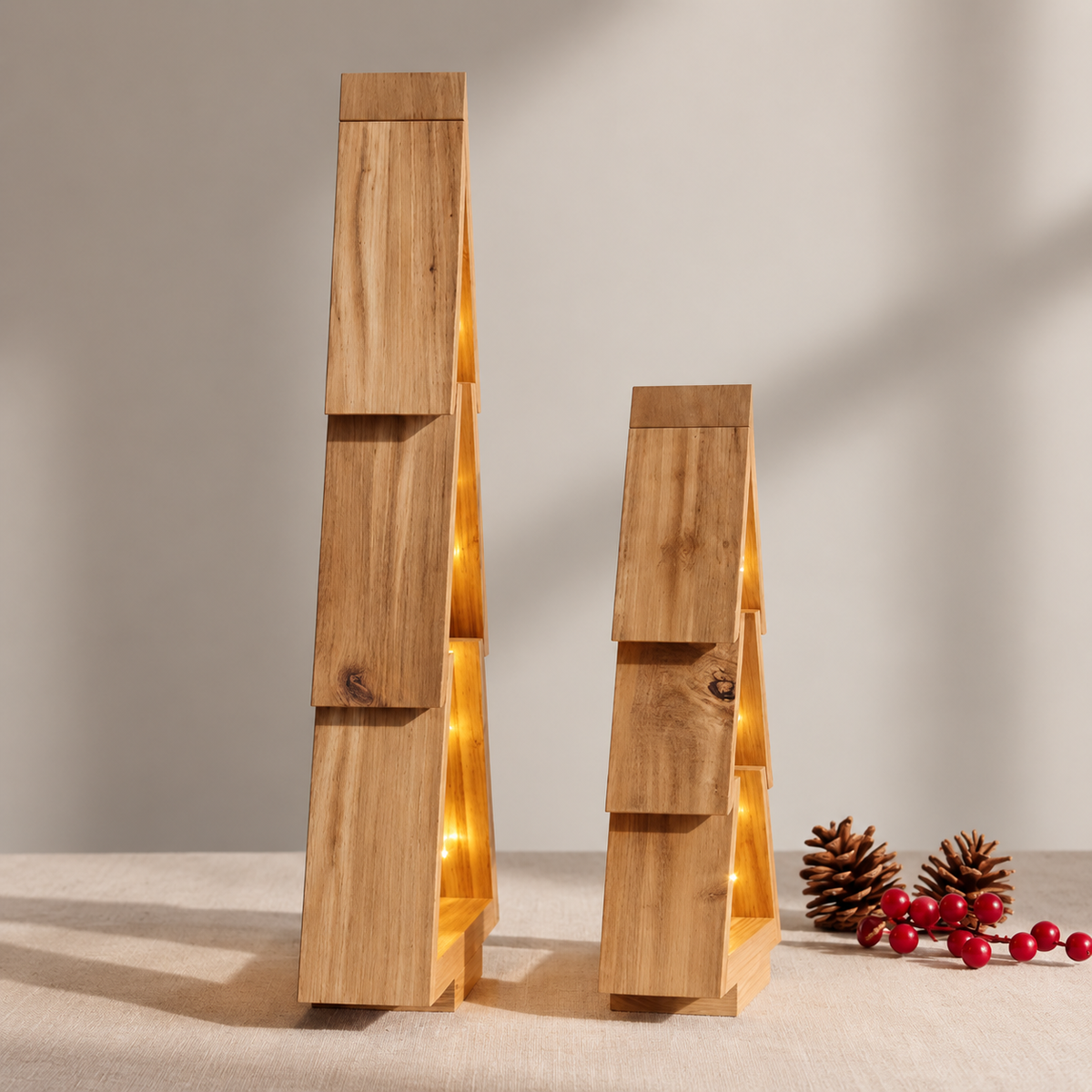 Casa Lumière Decoratieve set Kerstboom van Naturel Hout & LED Sfeerverlichting