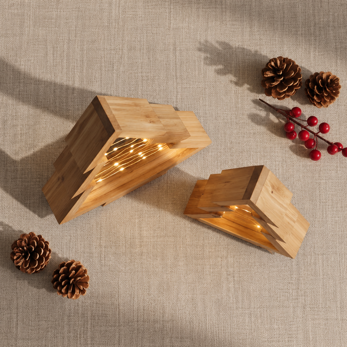 Casa Lumière Decoratieve set Kerstboom van Naturel Hout & LED Sfeerverlichting