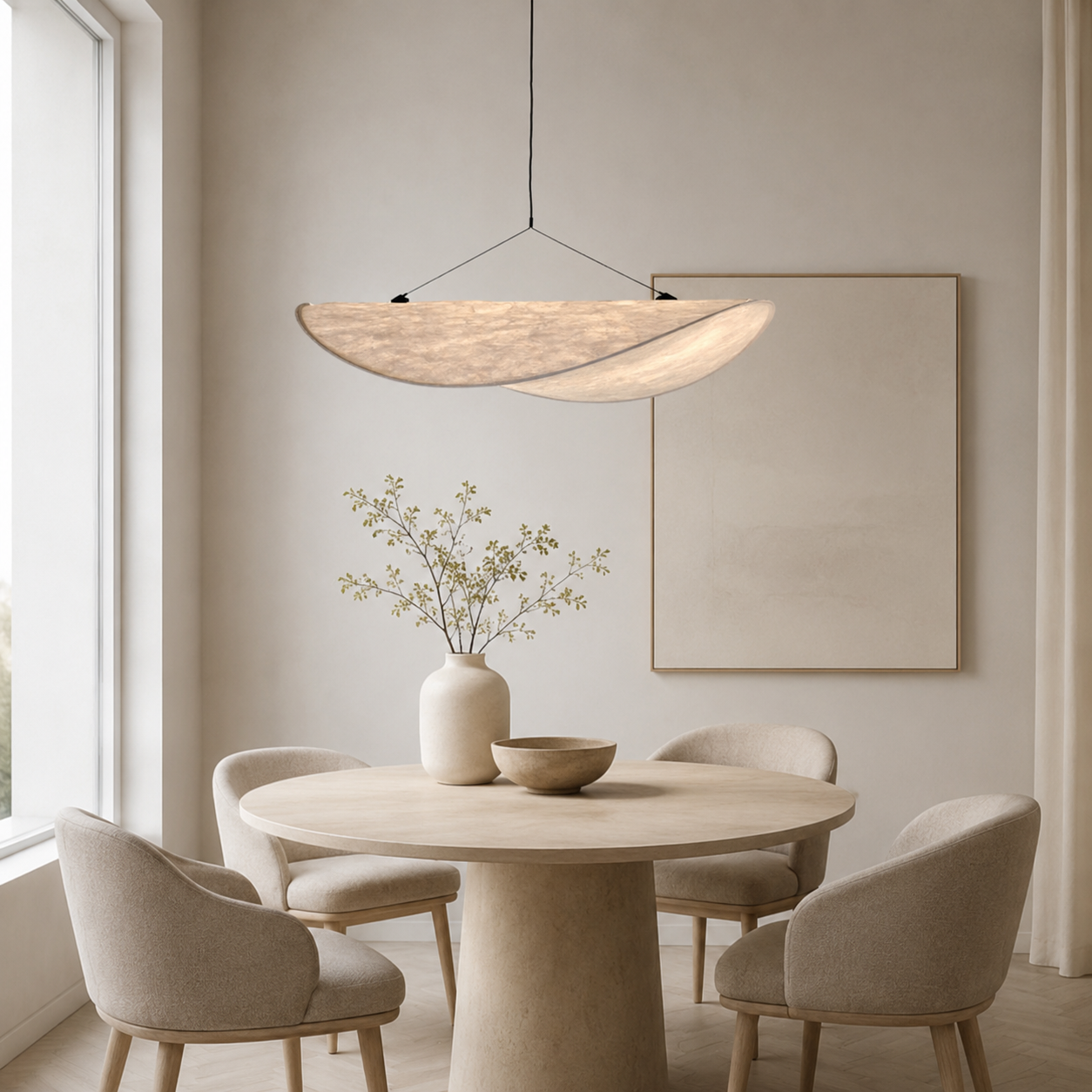 Casa Lumière Japandi Zijde Stoffen Hanglamp - Organisch Minimalistisch Wit Design Lamp