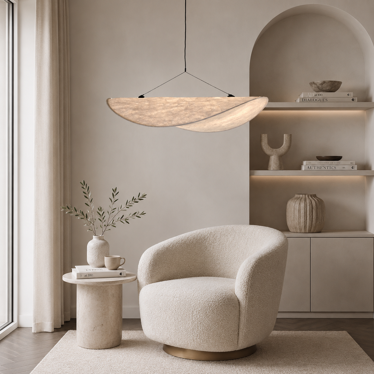 Casa Lumière Japandi Zijde Stoffen Hanglamp - Organisch Minimalistisch Wit Design Lamp