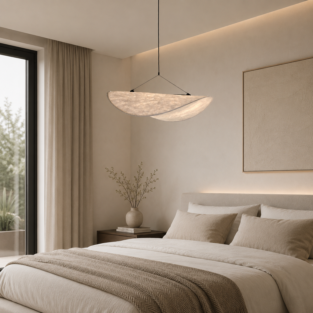 Casa Lumière Japandi Zijde Stoffen Hanglamp - Organisch Minimalistisch Wit Design Lamp