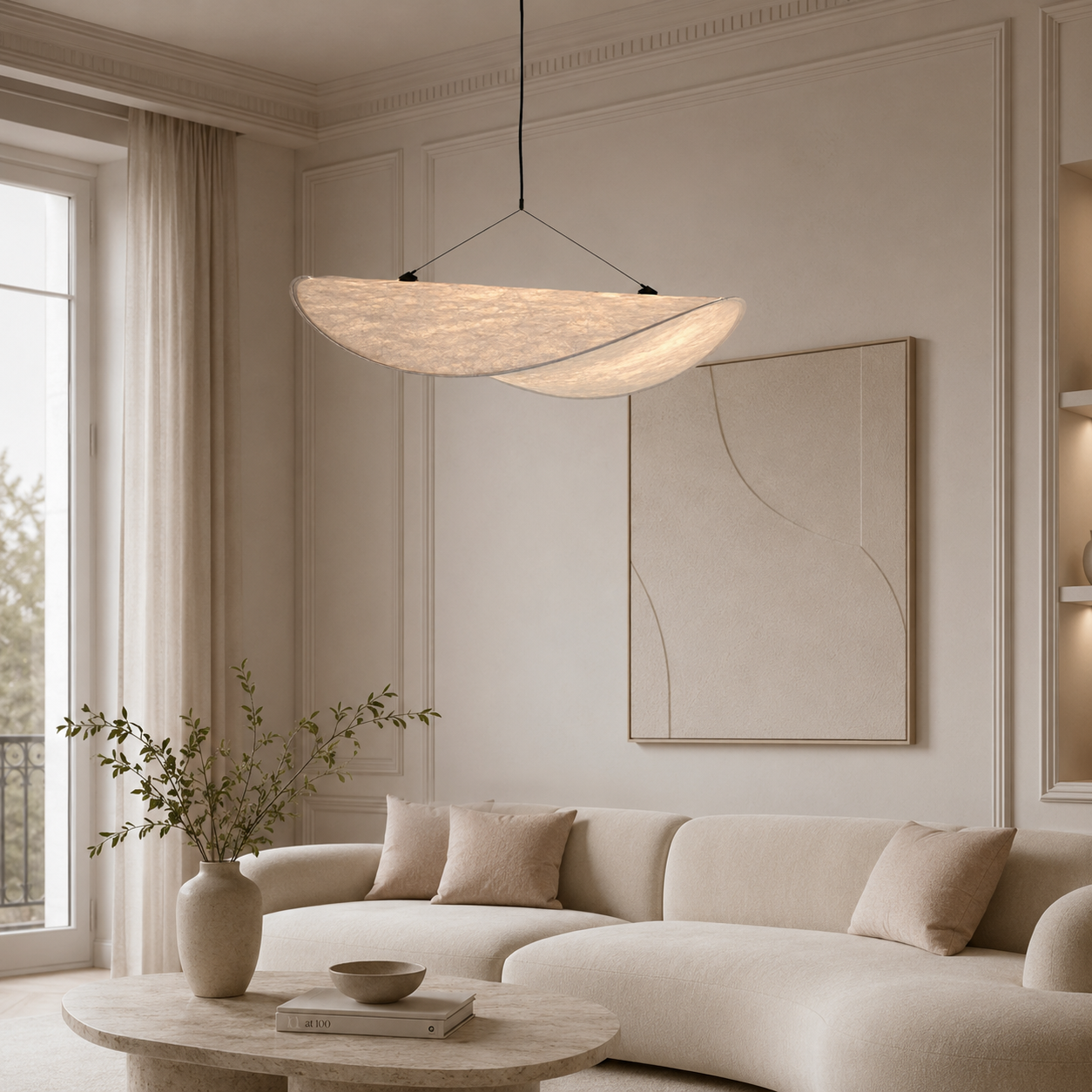 Casa Lumière Japandi Zijde Stoffen Hanglamp - Organisch Minimalistisch Wit Design Lamp