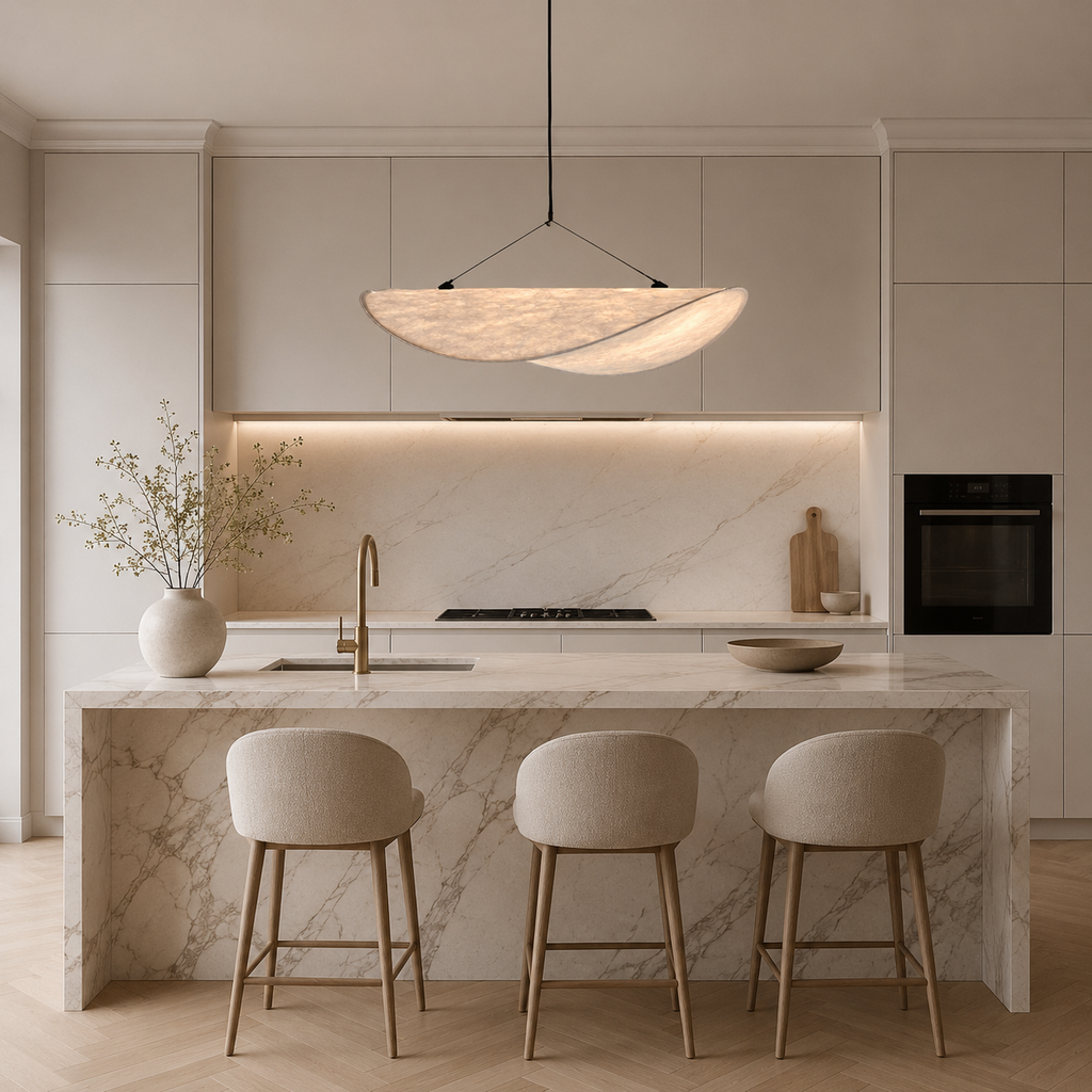 Casa Lumière Japandi Zijde Stoffen Hanglamp - Organisch Minimalistisch Wit Design Lamp