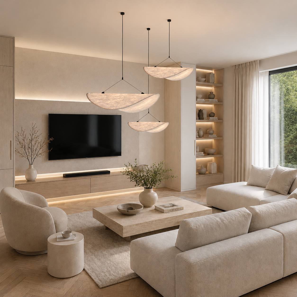 Casa Lumière Japandi Zijde Stoffen Hanglamp - Organisch Minimalistisch Wit Design Lamp