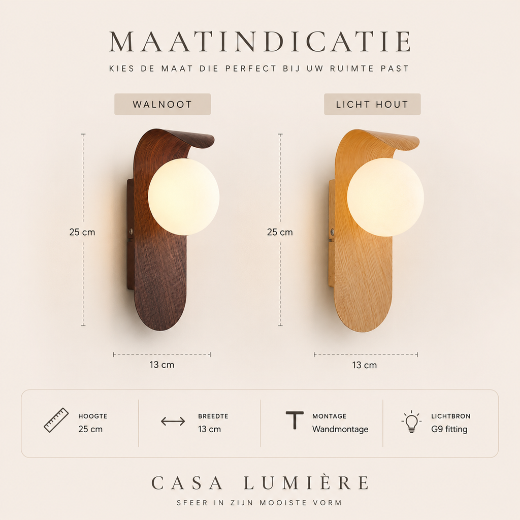 Casa Lumière Nordic Wandlamp van Hout & Glas - Warme Design Lamp