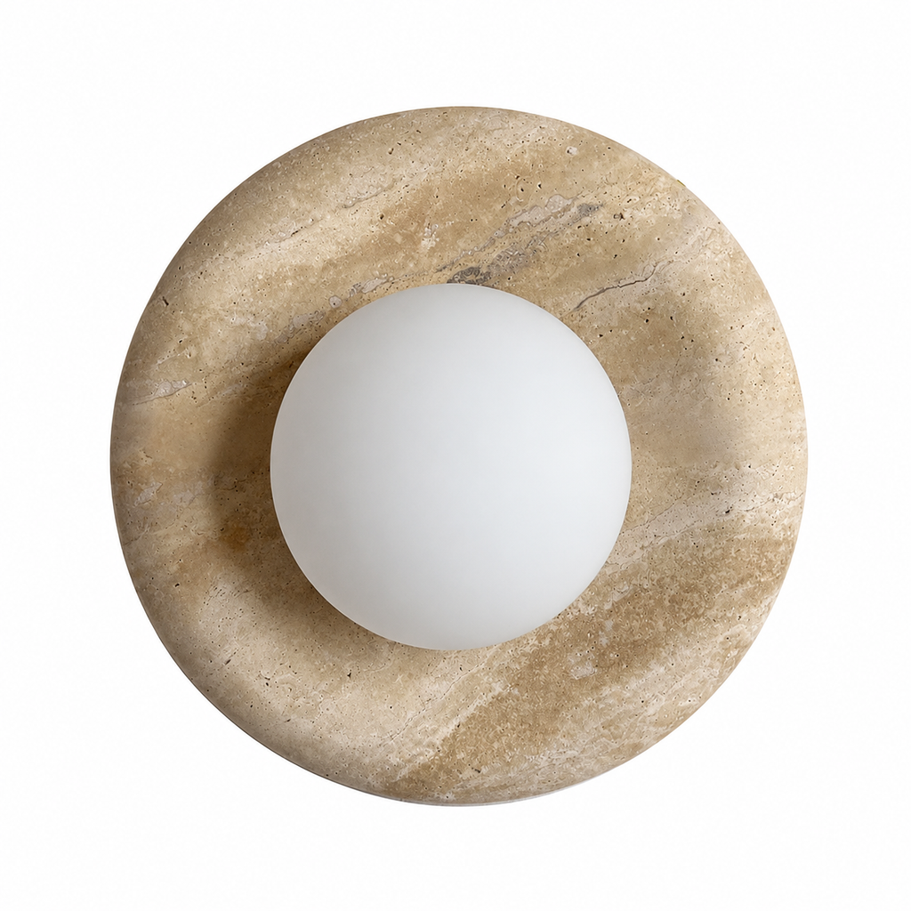 Casa Lumière Ronde Orbit Wandlamp - Travertine met Matglas
