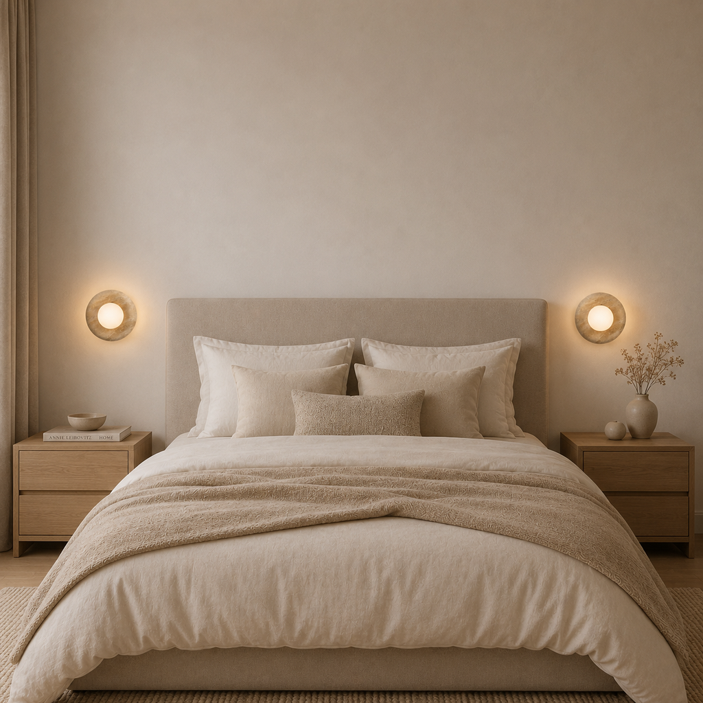Casa Lumière Ronde Orbit Wandlamp - Travertine met Matglas
