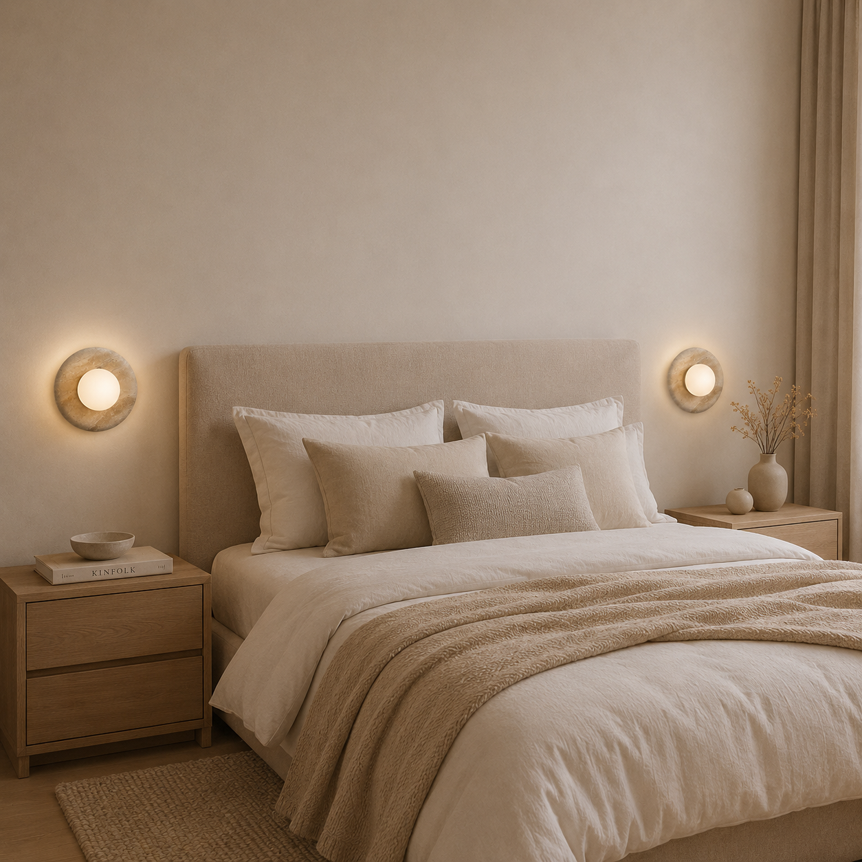 Casa Lumière Ronde Orbit Wandlamp - Travertine met Matglas