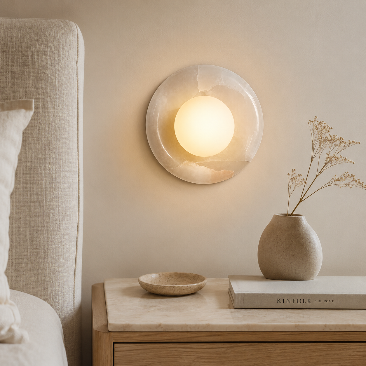 Casa Lumière Marmeren Ronde Wandlamp - Natuursteen met Matglas Design Lamp