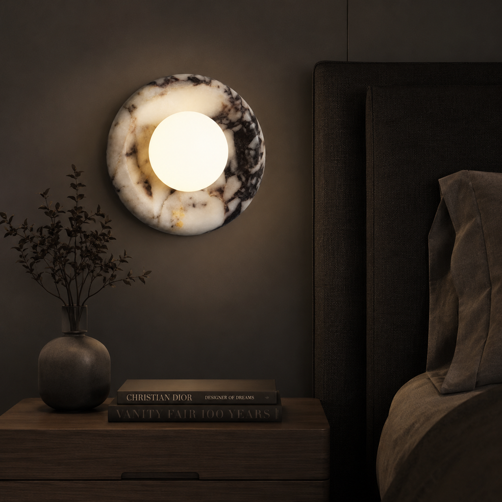Casa Lumière Marmeren Ronde Wandlamp - Natuursteen met Matglas Design Lamp