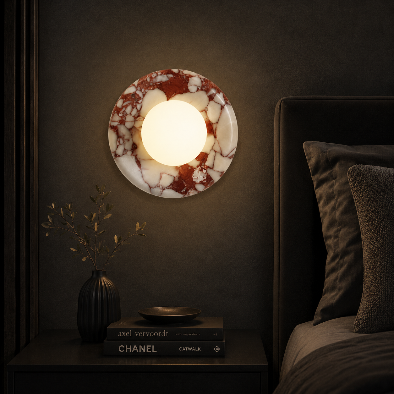 Casa Lumière Marmeren Ronde Wandlamp - Natuursteen met Matglas Design Lamp