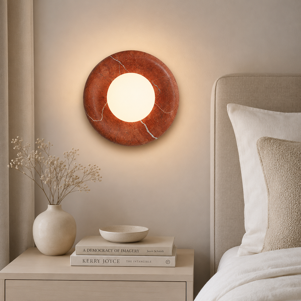 Casa Lumière Marmeren Ronde Wandlamp - Natuursteen met Matglas Design Lamp