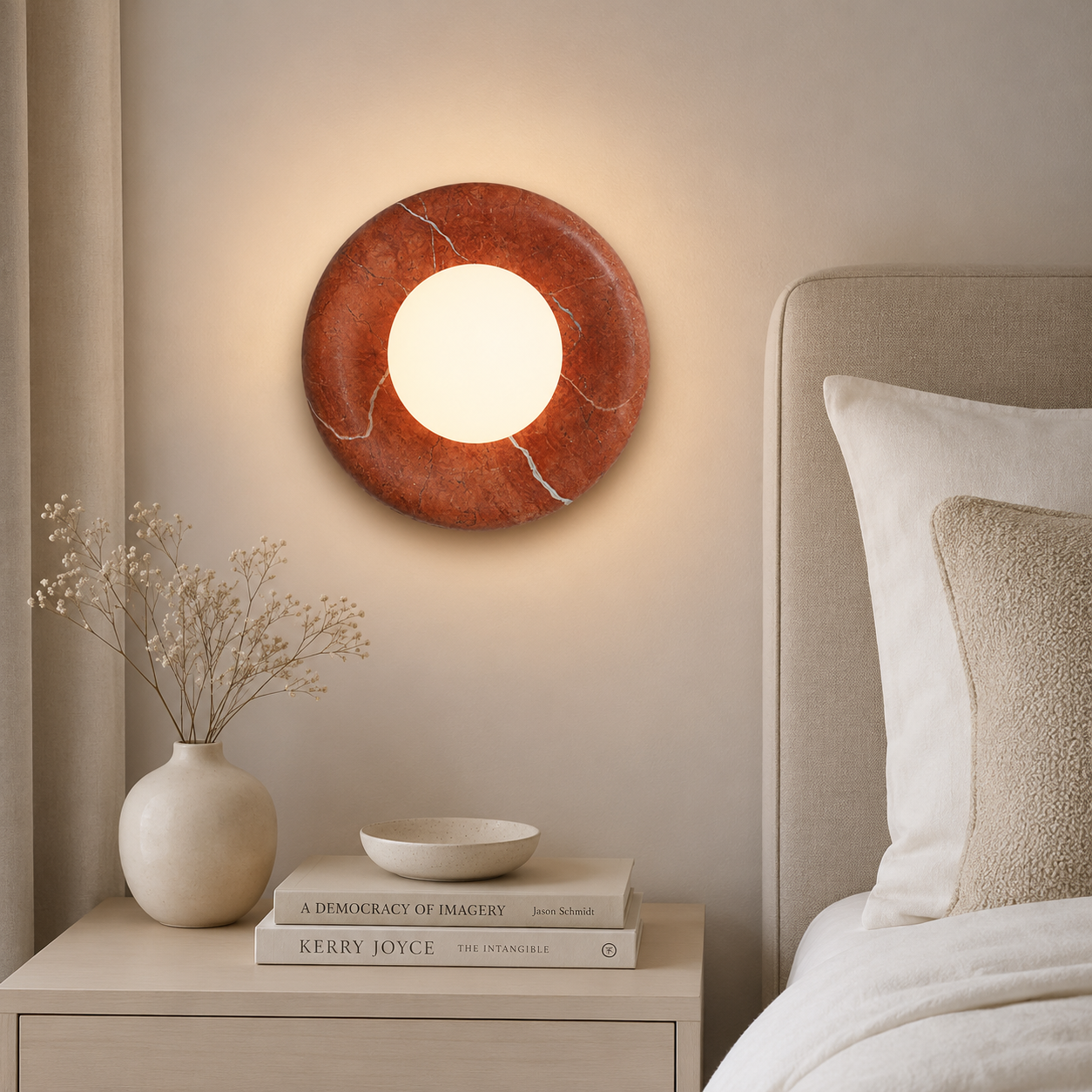 Casa Lumière Marmeren Ronde Wandlamp - Natuursteen met Matglas Design Lamp