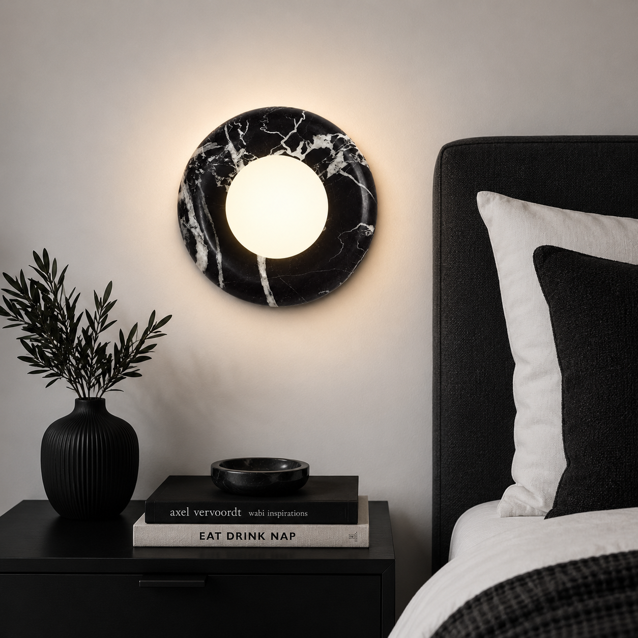 Casa Lumière Marmeren Ronde Wandlamp - Natuursteen met Matglas Design Lamp