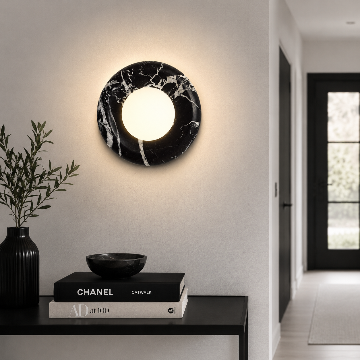 Casa Lumière Marmeren Ronde Wandlamp - Natuursteen met Matglas Design Lamp